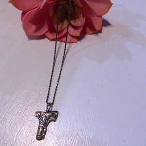 Sterling Silver Gun/holster charm  Rope Necklace